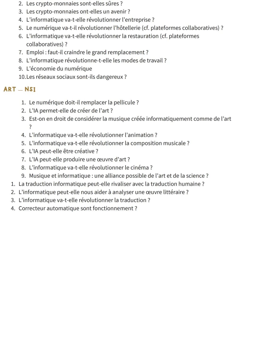Grand Oral: NSI + transversaux
очас
PROPOSITION DE SUJETS GRAND ORAL NSI + TRANSVERSAUX
NSI
1. Faut-il autoriser les voitures autonomes ?
2.