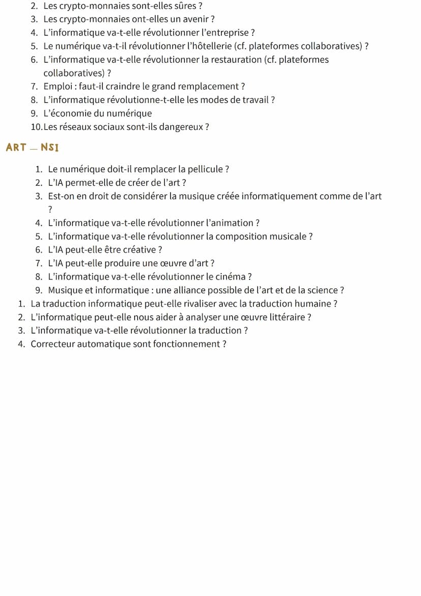 Grand Oral: NSI + transversaux
очас
PROPOSITION DE SUJETS GRAND ORAL NSI + TRANSVERSAUX
NSI
1. Faut-il autoriser les voitures autonomes ?
2.