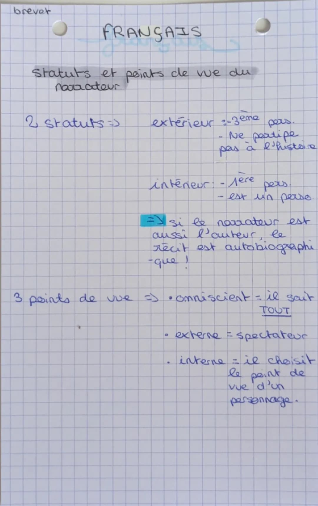 brever
FRANÇAIS
statuts et points de vue du
navaateur
2 statuts =>
extérieur zeme
pers.
Ne partipe
pas
a
à l'histoire
interieur - ere
pers
-