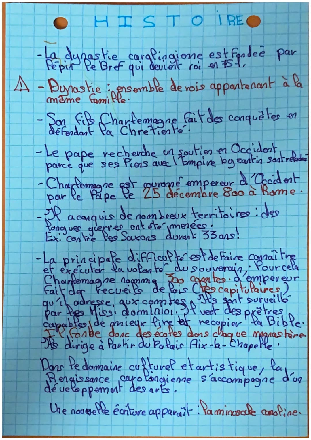 HISTOIRE
CHARLEMAGNE
(768-814)
-Charfemagne appartient à la dynastie des
Carolingien's
Il devient Chretien, en 751 Pépin le Bref
devient roi