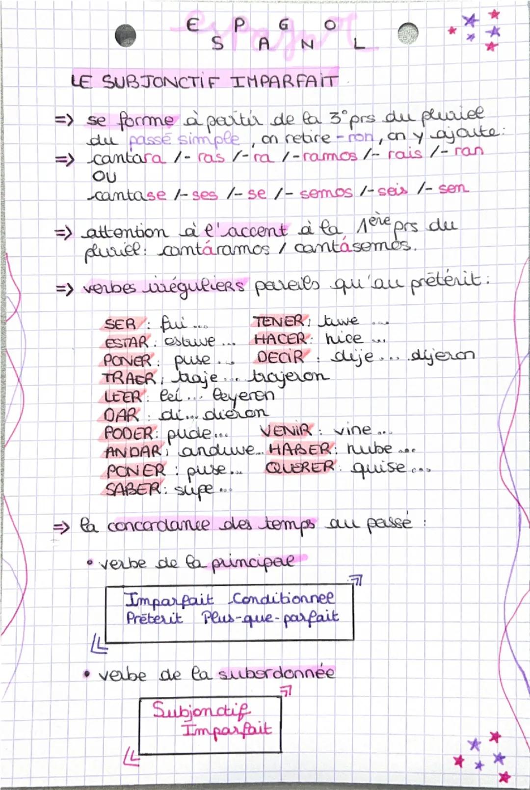 Ε
S
PGO
AN
L

LE SUBJONCTIF IMPARFAIT

=> se forme à partir de la 3° prs du pluriel
du passé simple, on retire-ron, on y ajoute:
=> cantara 