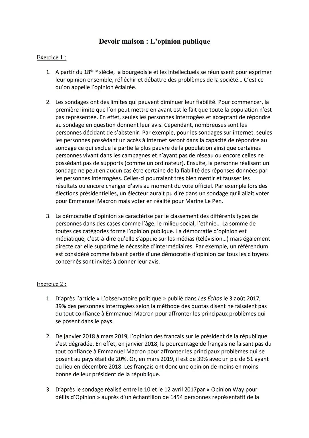 # Devoir maison: L'opinion publique

Exercice 1:

1.  A partir du 18ème siècle, la bourgeoisie et les intellectuels se réunissent pour expri