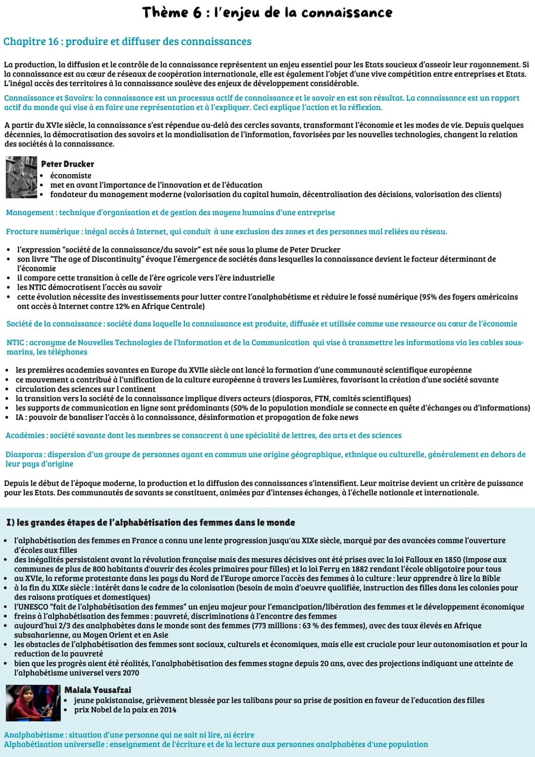 .
Thème 6: l'enjeu de la connaissance
Chapitre 16: produire et diffuser des connaissances
La production, la diffusion et le contrôle de la c