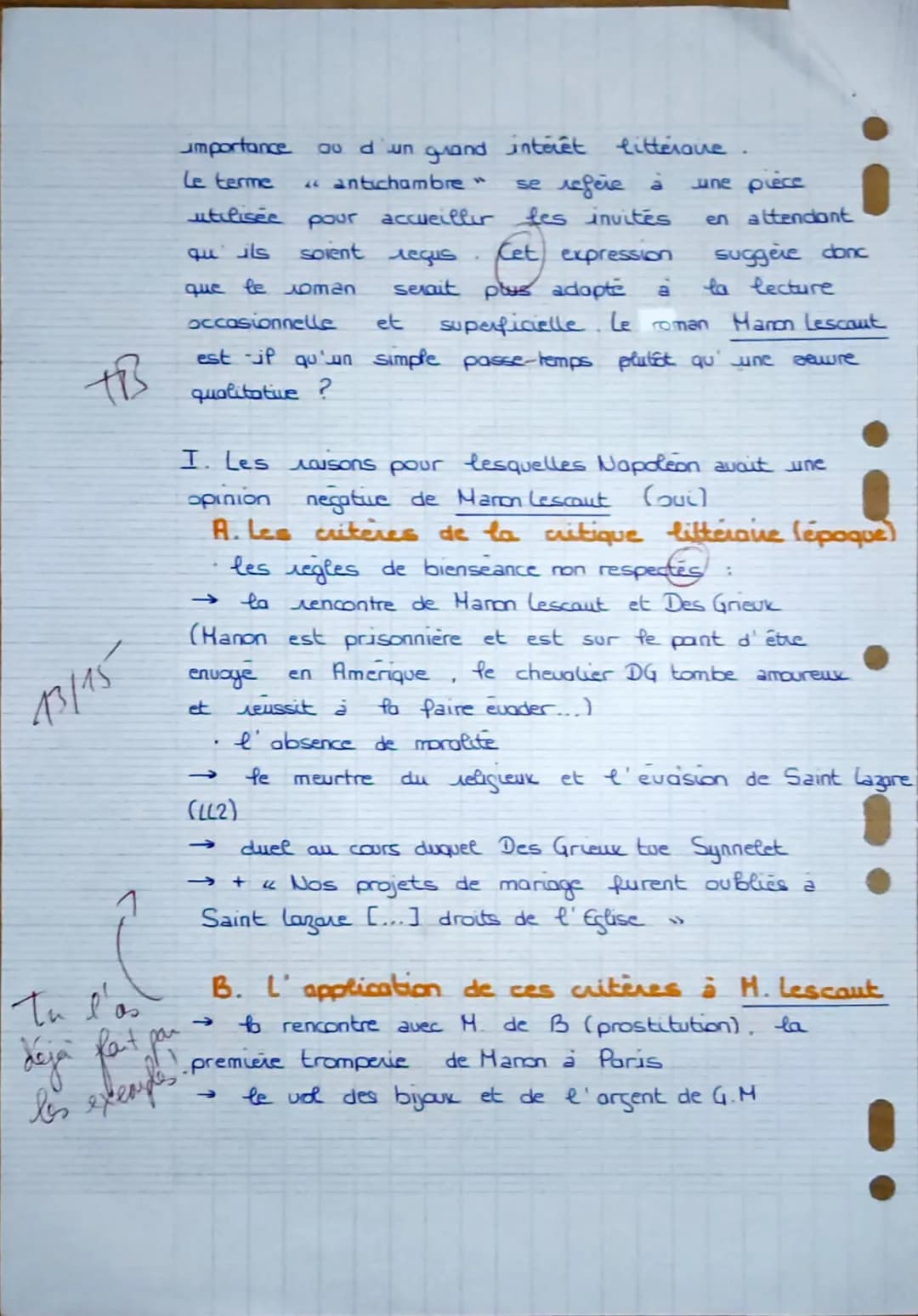 Dissertation Manon Lescaut
Sujet: Napoléon déclarait que Manon Lescaut de l'abbé Prévost était "un roman
d'antichambre, un médiocre divertis