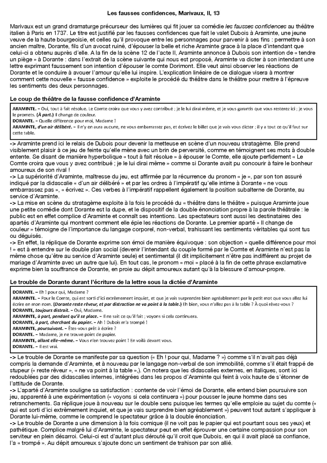 Les Fausses Confidences Acte 2 Scène 13 Analyse Linéaire