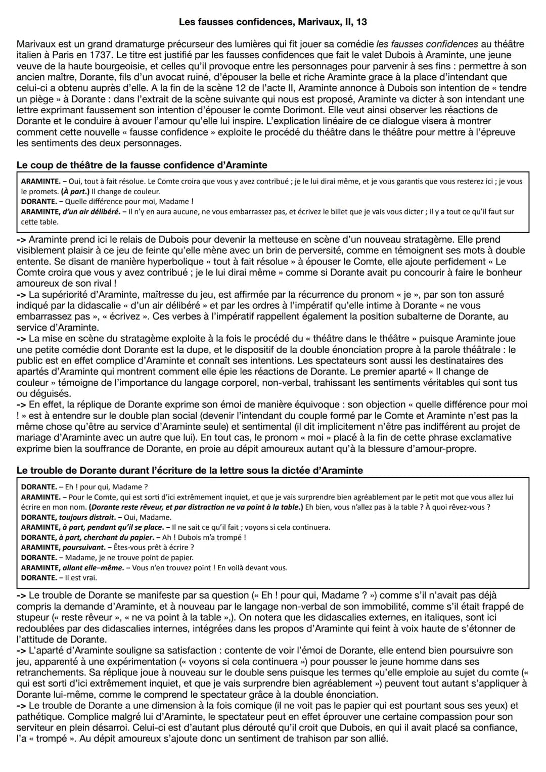 Les fausses confidences, Marivaux, II, 13
Marivaux est un grand dramaturge précurseur des lumières qui fit jouer sa comédie les fausses conf