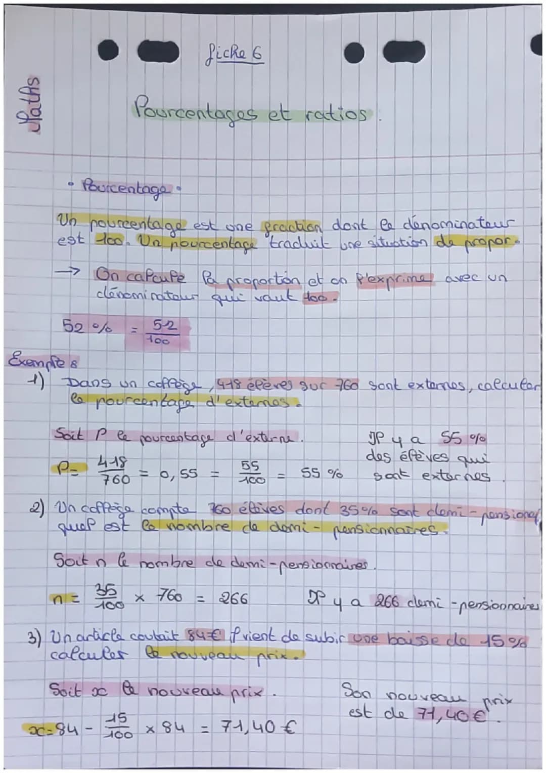 Fiche sur les ratios et pourcentages
