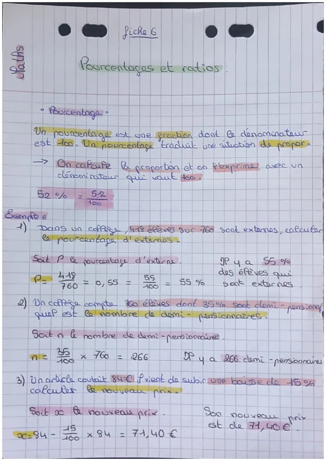Paths
fiche 6
Pourcentages et ratios
9
Pourcentage
Un pourcentage est one fraction dont le dénominateur
est too. Un pourcentage traduit une 