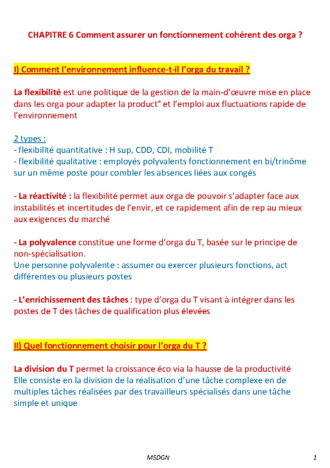 MSDGN - TSTMG - Comment assurer un fonctionnement cohérent des organisations ?