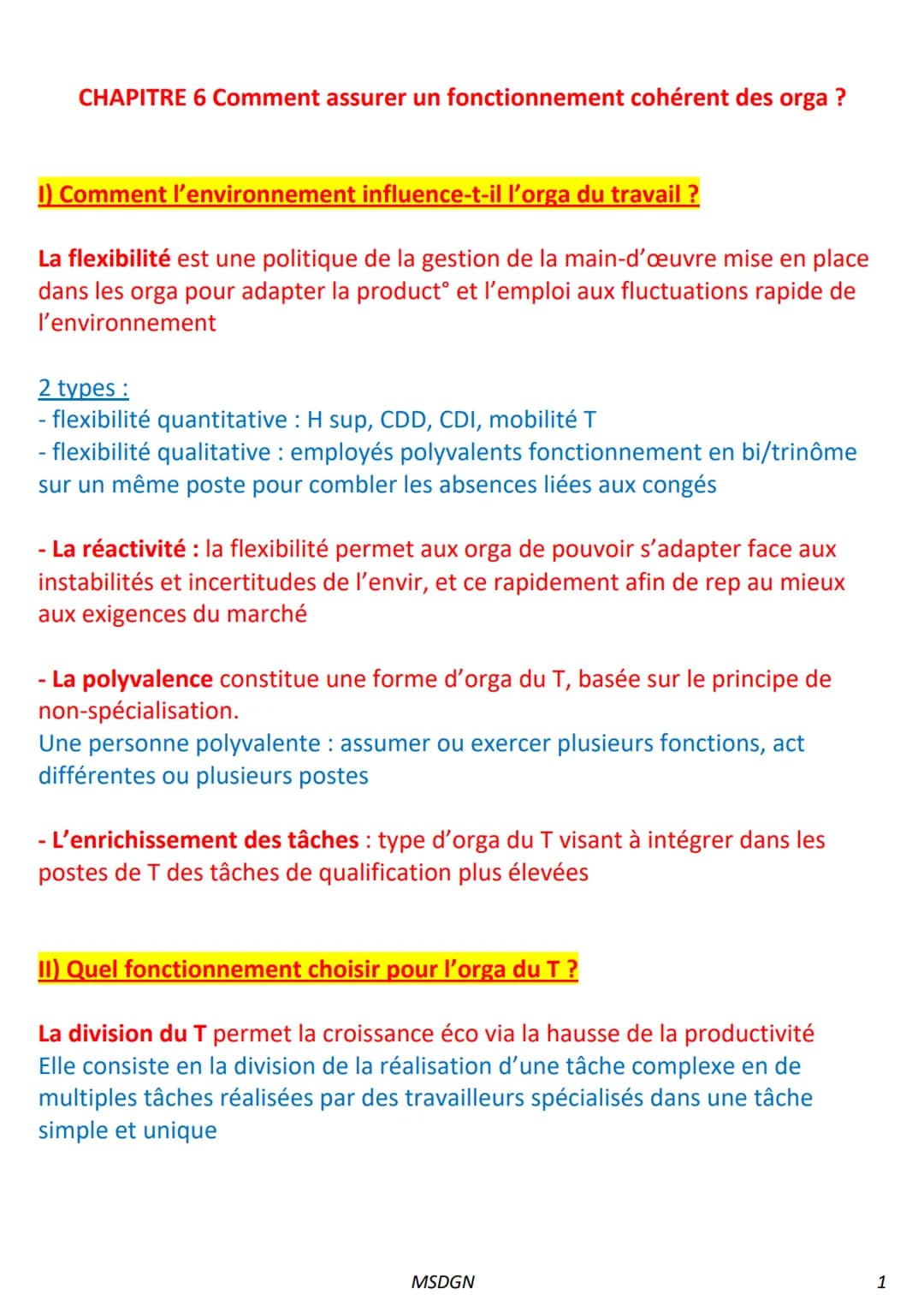 CHAPITRE 6 Comment assurer un fonctionnement cohérent des orga?
1) Comment l'environnement influence-t-il l'orga du travail ?
La flexibilité