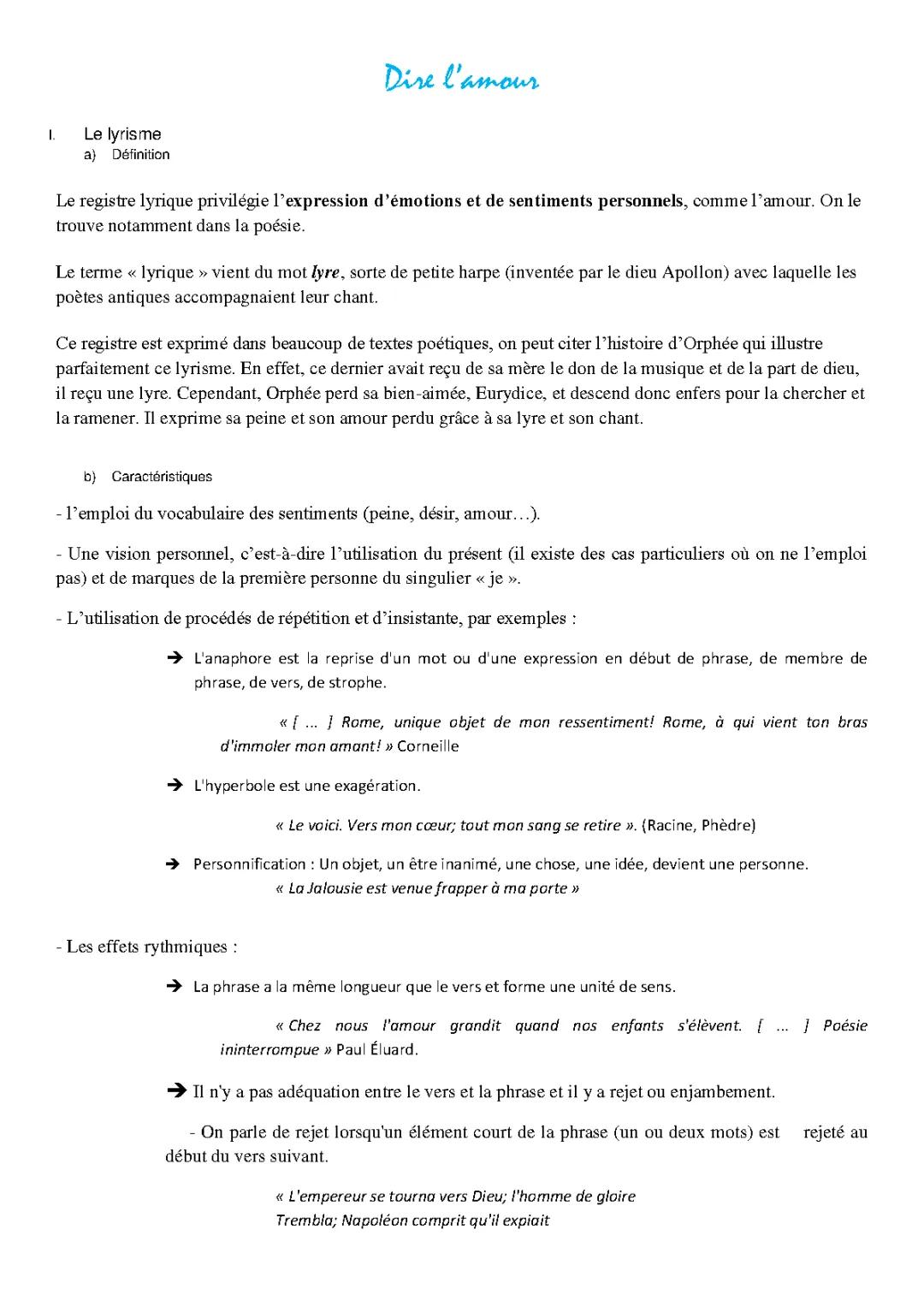 Poésie Lyrique 4ème: Dire l'Amour en Poésie - Exemples et Définitions