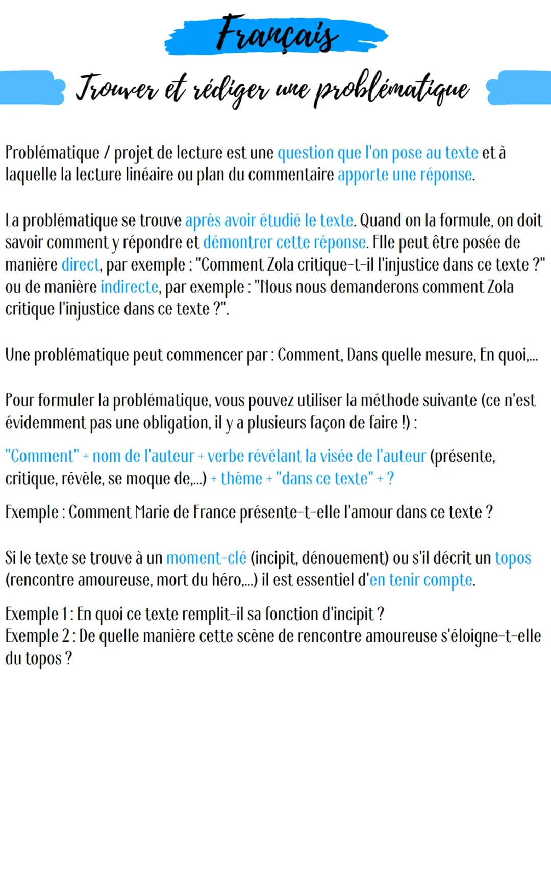 - Français-
Trouver et rédiger ure problématique
Problématique / projet de lecture est une question que l'on pose au texte et à
laquelle la 