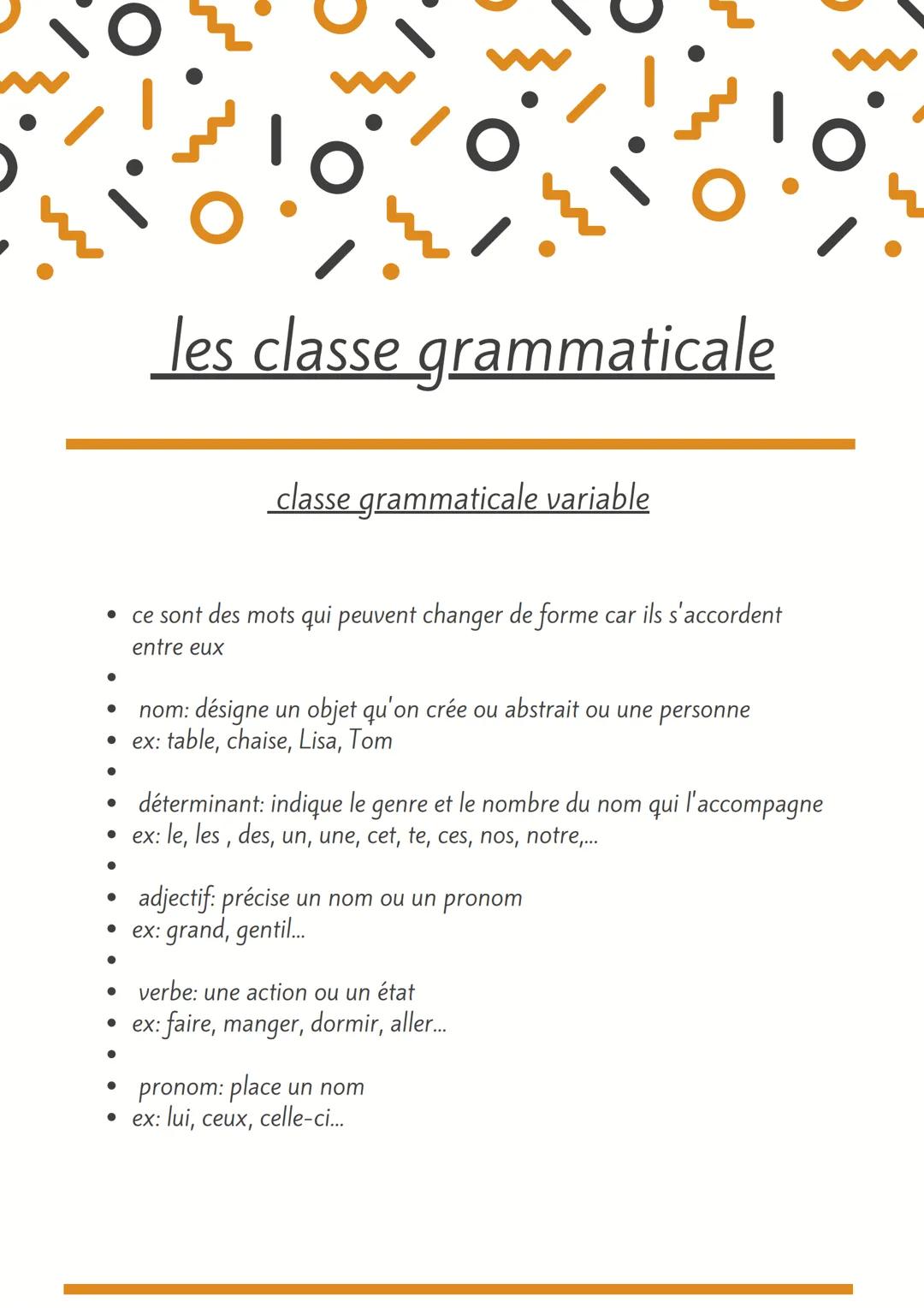 ●
●
ce sont des mots qui peuvent changer de forme car ils s'accordent
entre eux
●
●
●
●
déterminant: indique le genre et le nombre du nom qu