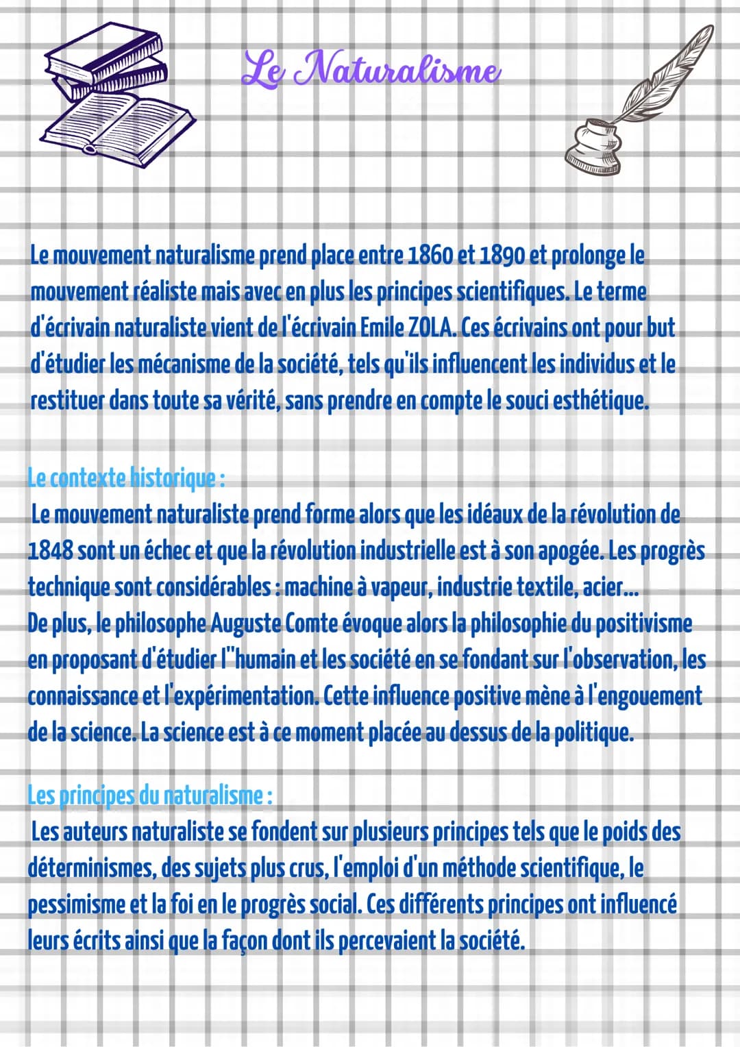 Le Naturalisme
XO
www
Le mouvement naturalisme prend place entre 1860 et 1890 et prolonge le
mouvement réaliste mais avec en plus les princi
