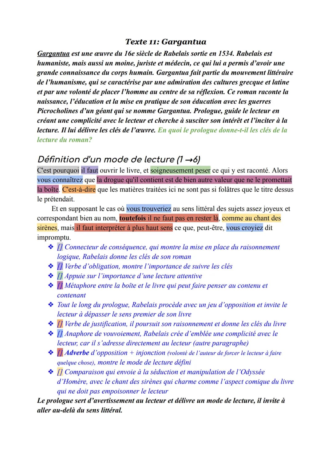 Texte 11: Gargantua
Gargantua est une œuvre du 16e siècle de Rabelais sortie en 1534. Rabelais est
humaniste, mais aussi un moine, juriste e