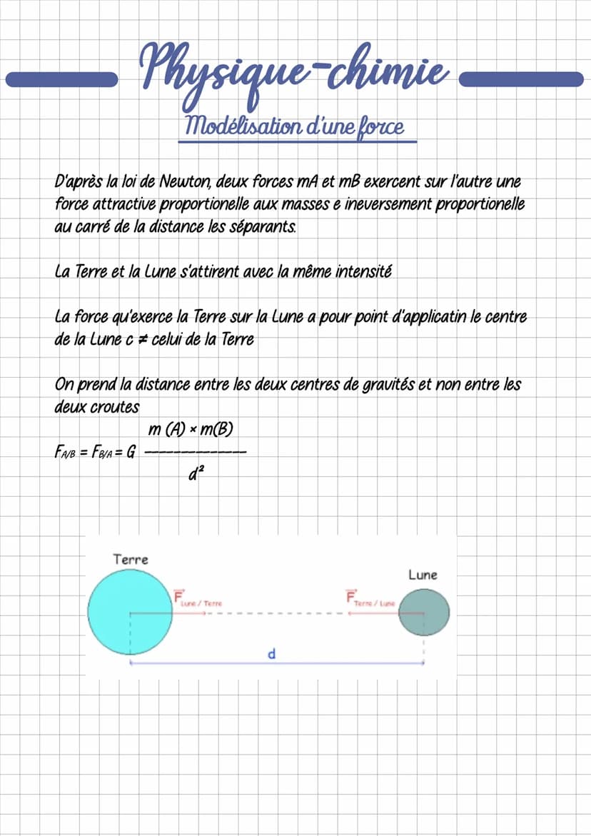 Physique-chimie
Modélisation d'une force
Deux objets qui exercent une action réciproque l'un sur l'autre = interractions/
forces
- les force