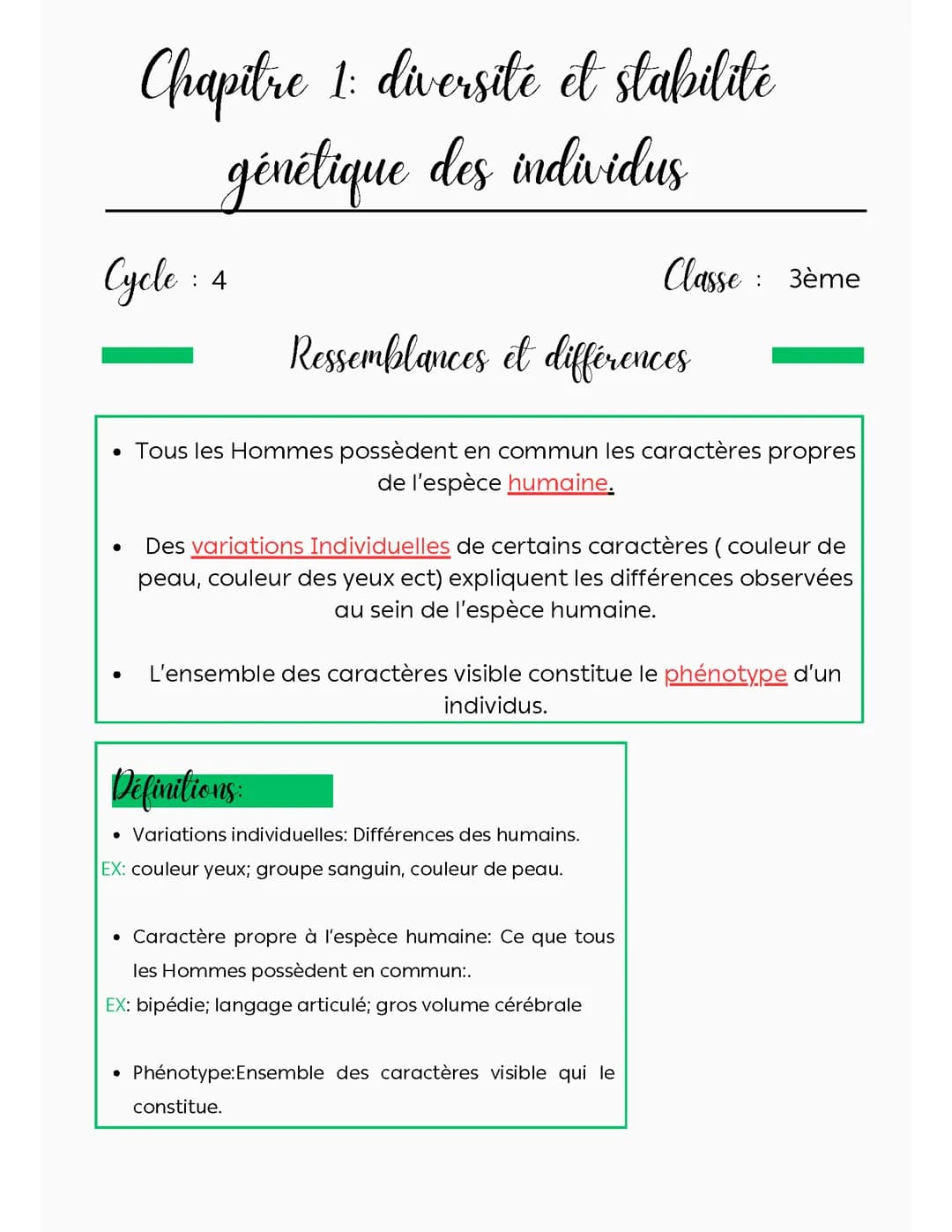 CHAPITRE 1: Diversité et stabilité génétique des individus