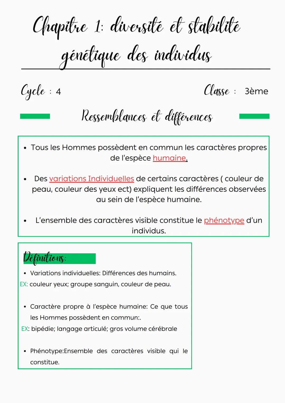 Chapitre 1: diversité et stabilité
génétique des individus
Cycle : 4
•
•
Classe 3ème
Ressemblances et différences
:
Tous les Hommes possèden