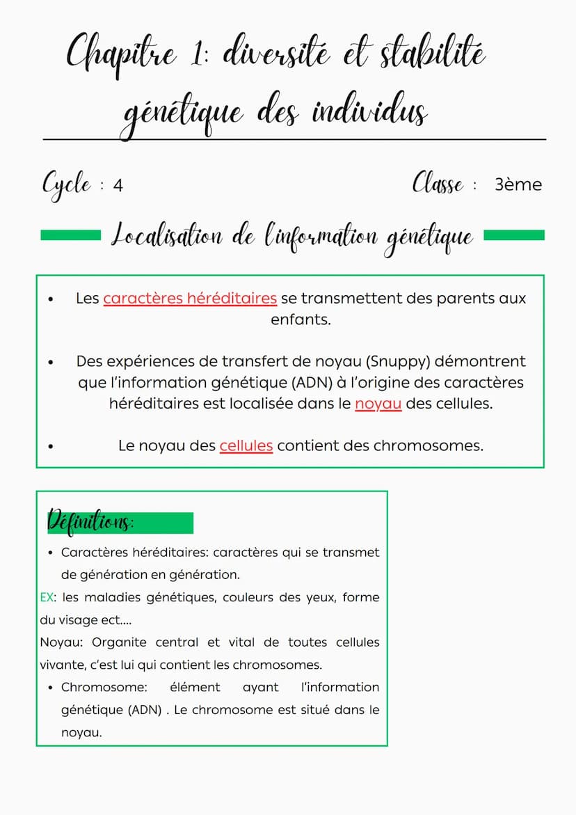Chapitre 1: diversité et stabilité
génétique des individus
Cycle : 4
•
•
Classe 3ème
Ressemblances et différences
:
Tous les Hommes possèden