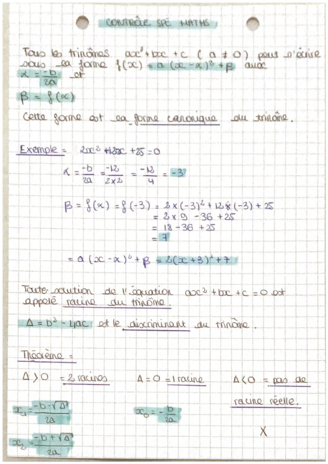 Tous les trinames
axc² + boc +c ( a +0) peut s'écrire
sous la
__ea forme f(x) = a (x − x)² + B aux
of
20
B = f(x)
Cette forme est ea forme c