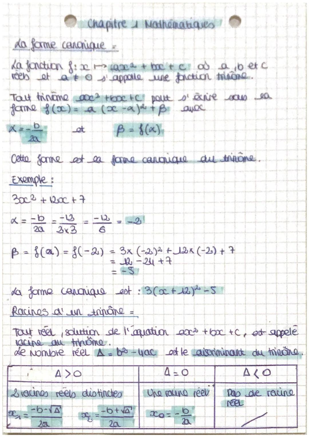 Tous les trinames
axc² + boc +c ( a +0) peut s'écrire
sous la
__ea forme f(x) = a (x − x)² + B aux
of
20
B = f(x)
Cette forme est ea forme c