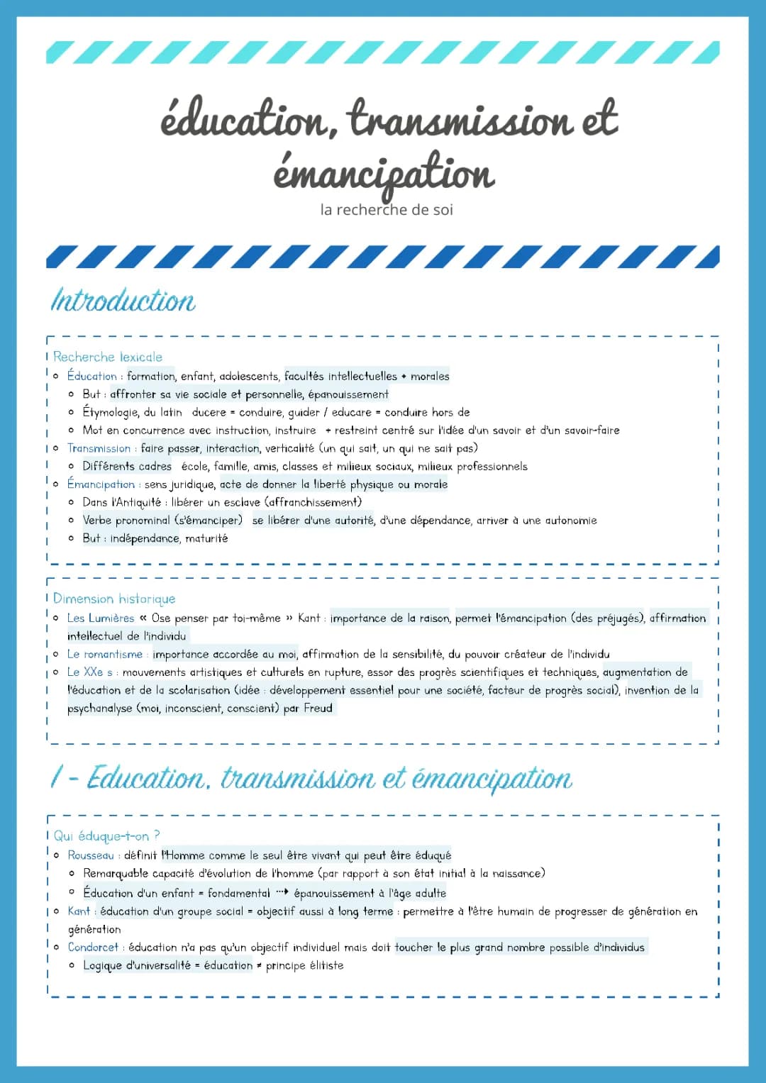 L'éducation, la transmission et l'émancipation : Tout sur le hlp terminale