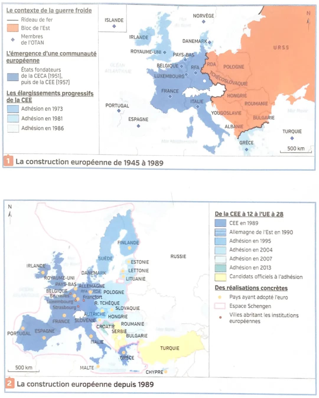 Affirmation et mise en œuvre du
projet européen
9 mai 1950→→→→→ Robert Schuman Ministre des affaires étrangères
↓
lance une proposition de r