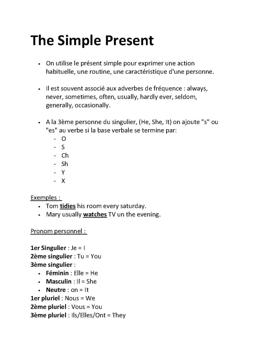 Le présent simple (Anglais)