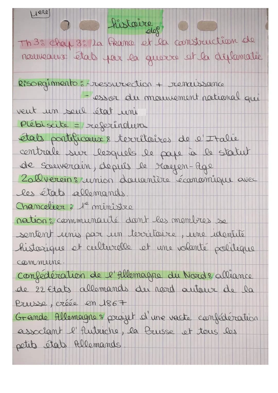 нече
histoire to
S
Th 3: Chap 38 La france et la construction de
nouveaux états par la guerre et la diplomatie
1858 rencontre à Plombière en