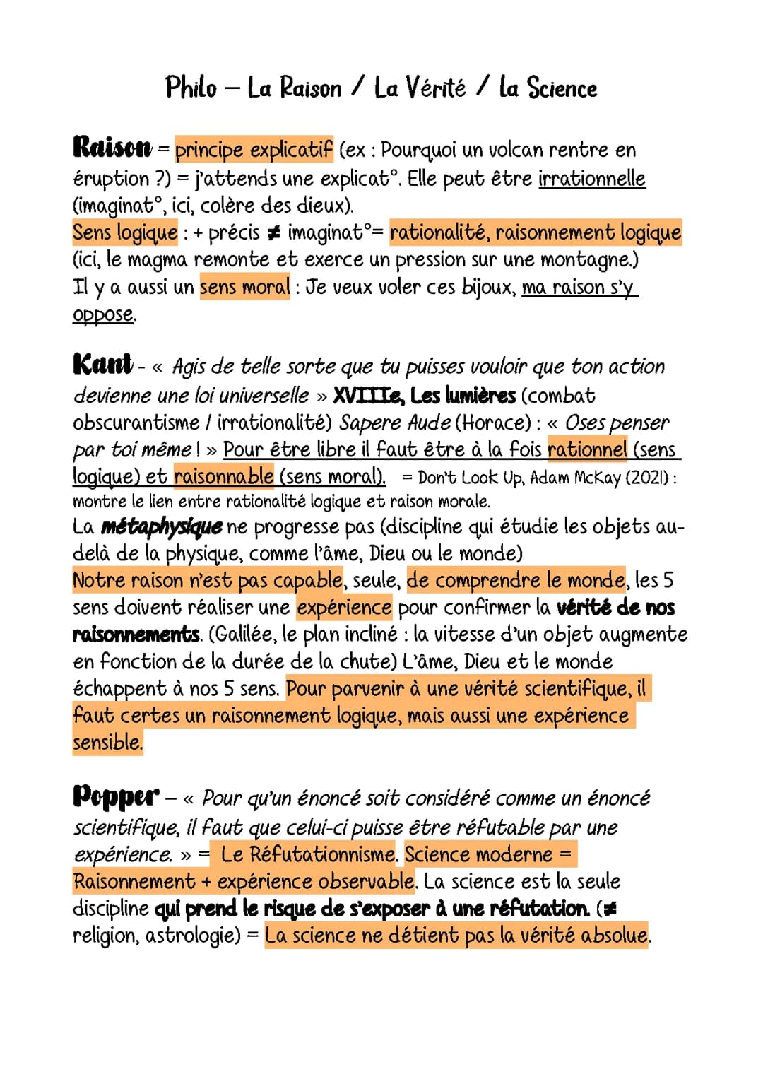 Philo - La raison / vérité / science