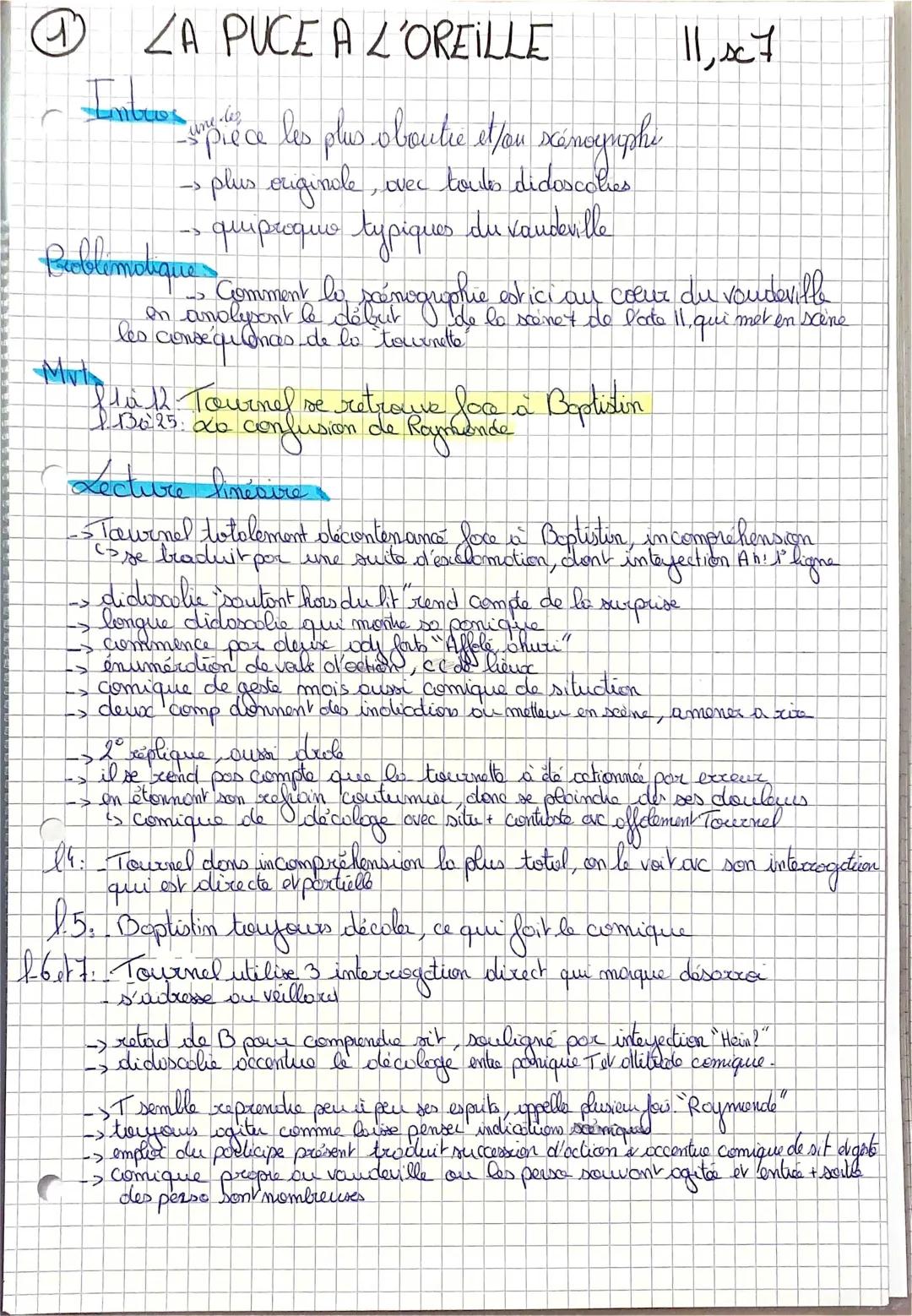 Analyse linéaire: La Puce à l'oreille acte 2 scène 7 - Texte et Résumé