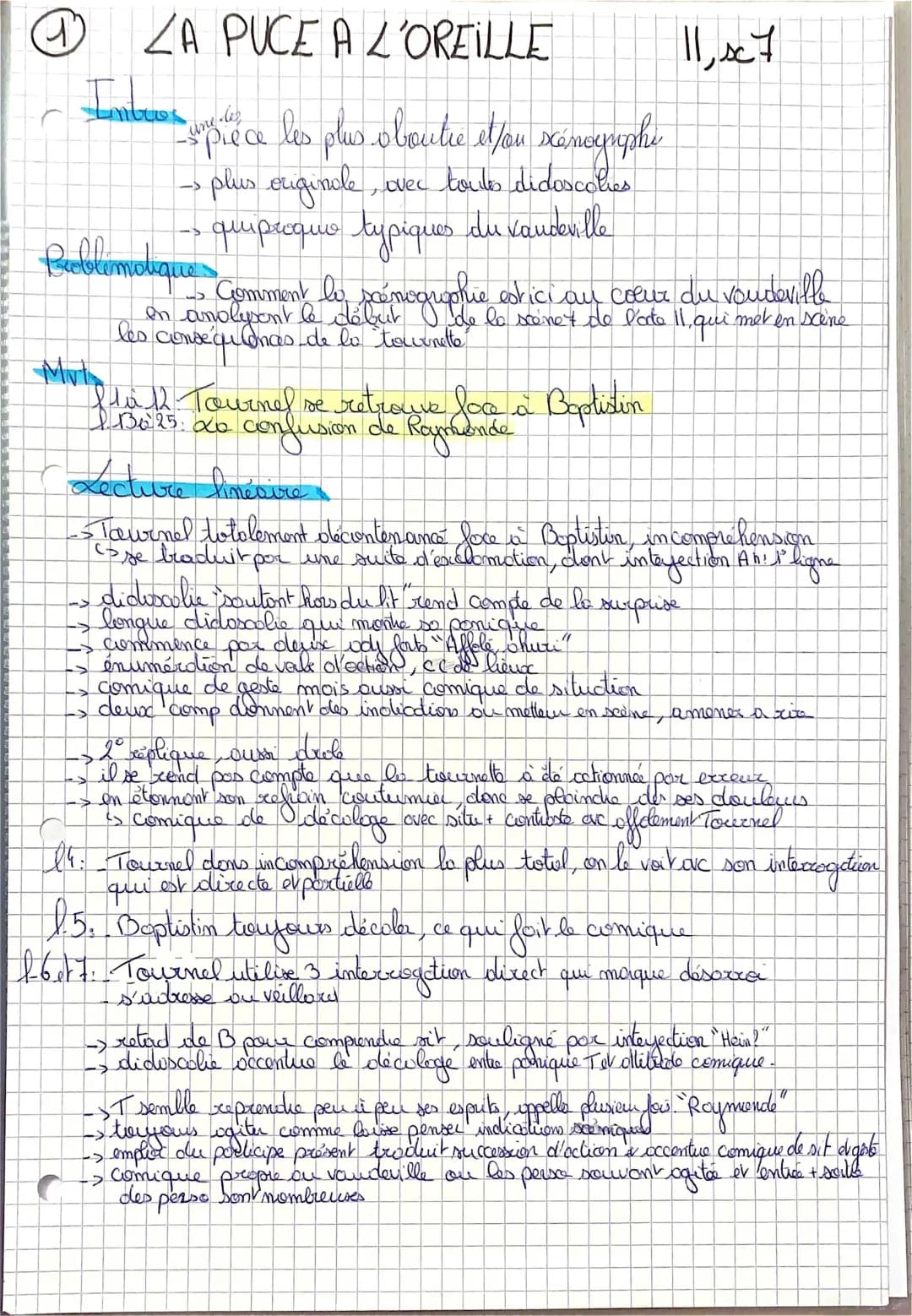 Analyse linéaire: La Puce à l'oreille acte 2 scène 7 - Texte et Résumé