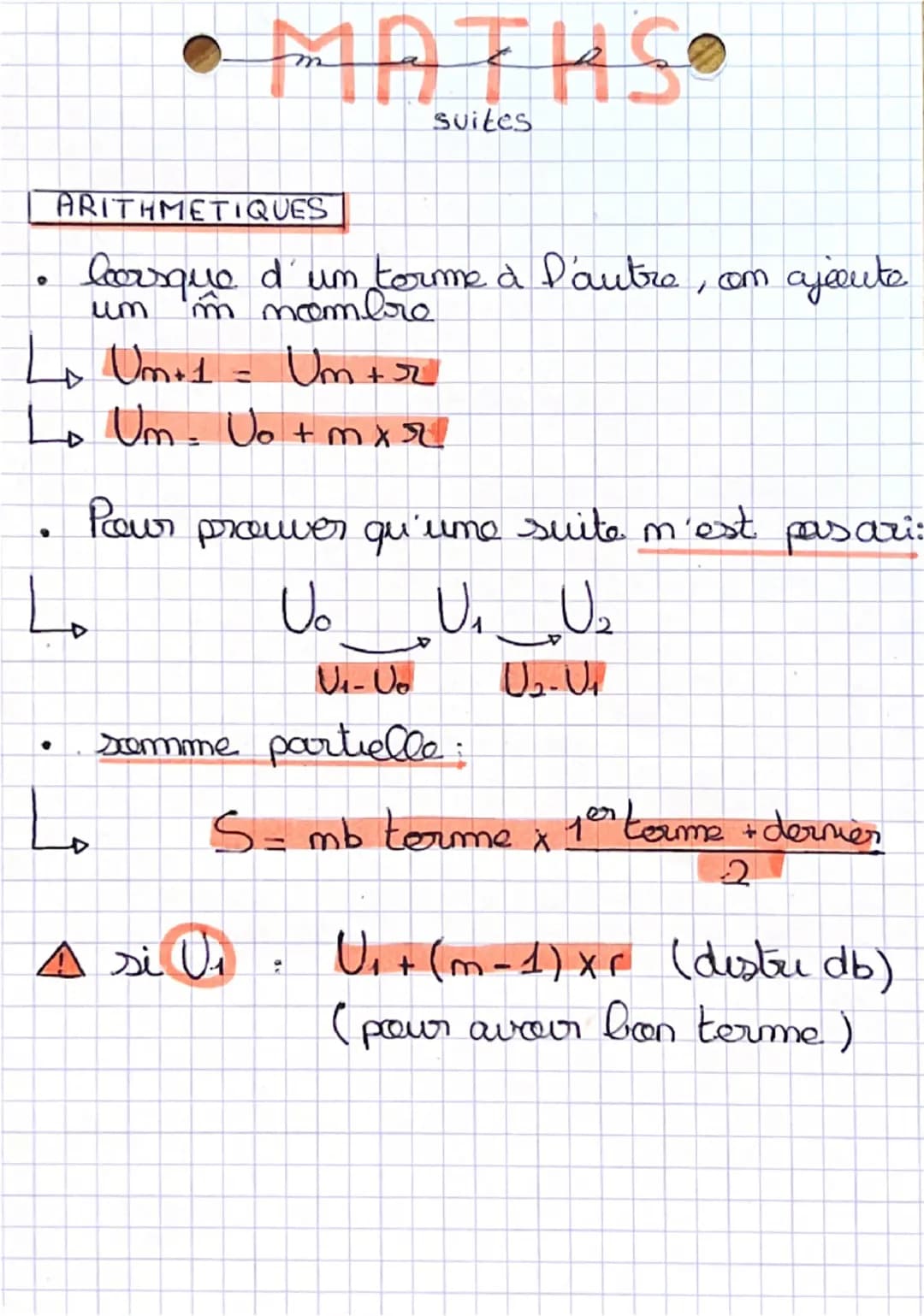 MATHS•
Suites
ARITHMETIQUES
lorsque d'um torme à l'autre, com ajoute
um 'm nombre
L₁ Um +1
=
Um + r
Lo Um = Uo + m x r
9
L
Pour prouver qu'u