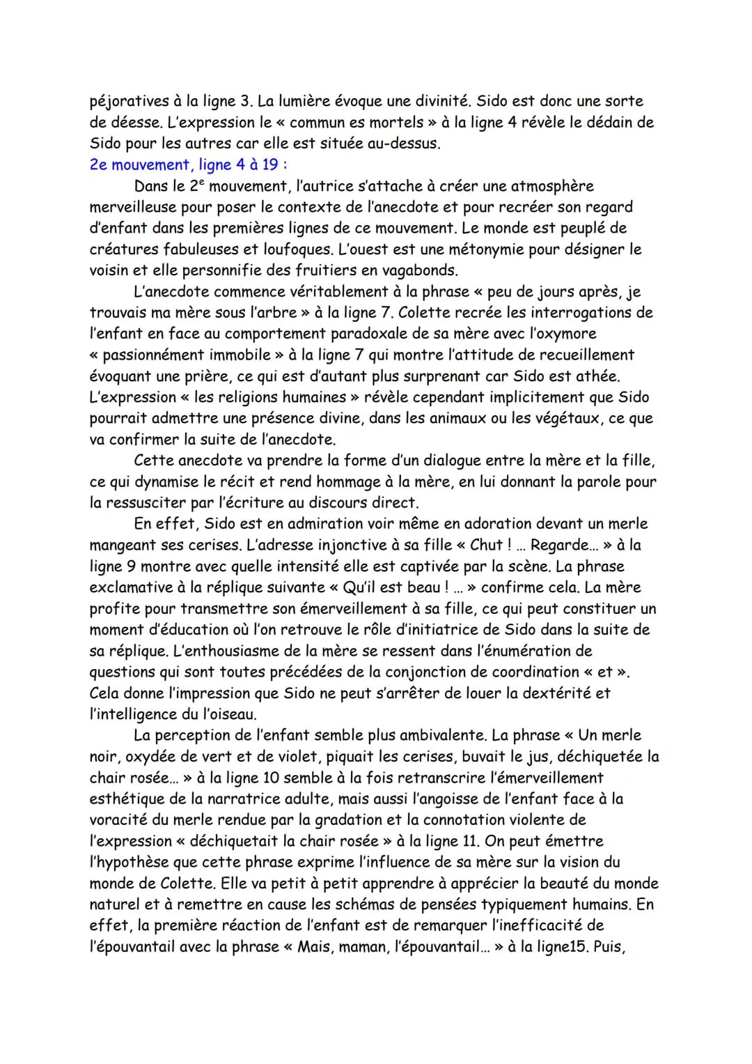 Texte 7
Poésie, « L'éloge des Êtres chers », Sido, Colette, 1930
Intro :
Présentation de l'œuvre : Sido est un récit autobiographique aillan