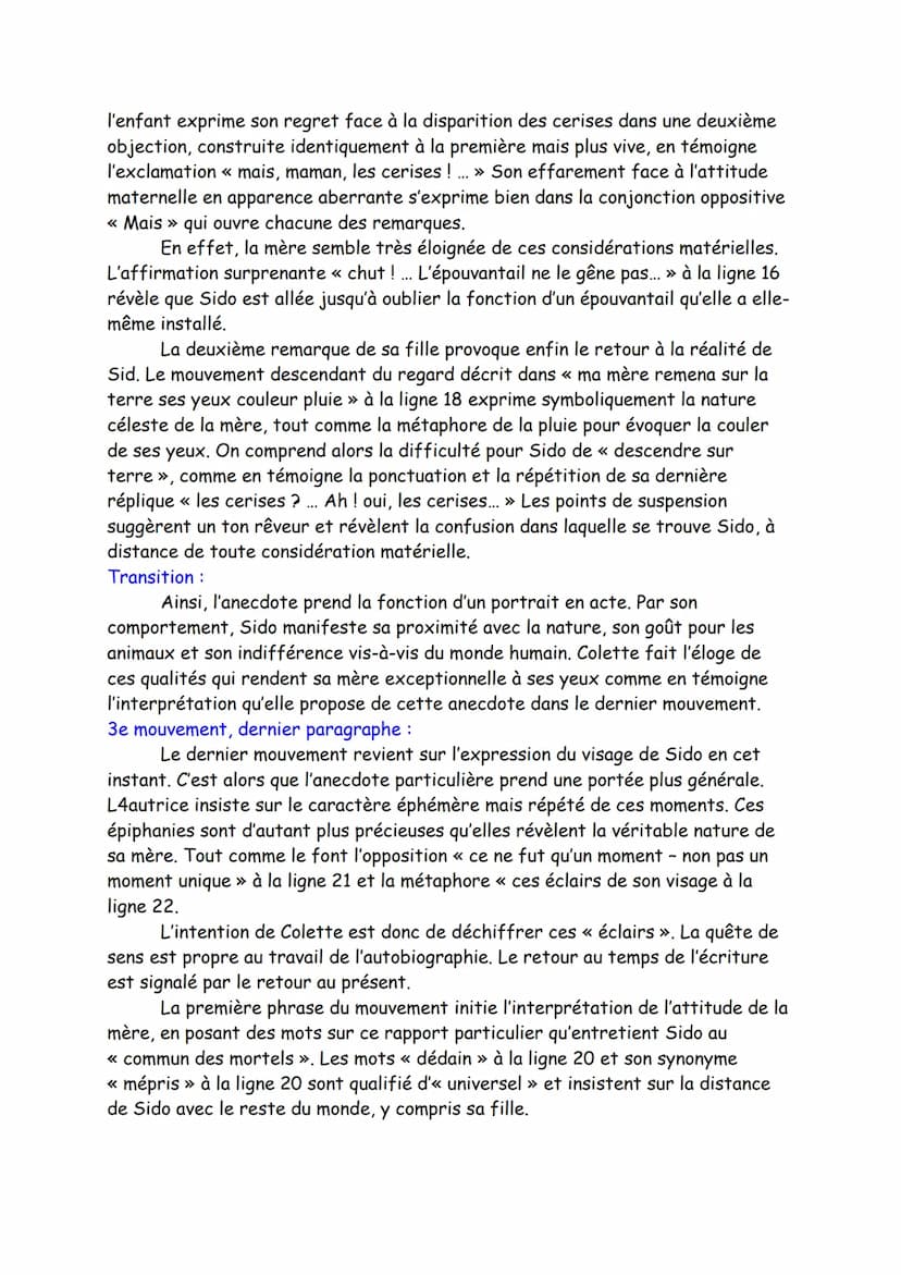 Texte 7
Poésie, « L'éloge des Êtres chers », Sido, Colette, 1930
Intro :
Présentation de l'œuvre : Sido est un récit autobiographique aillan