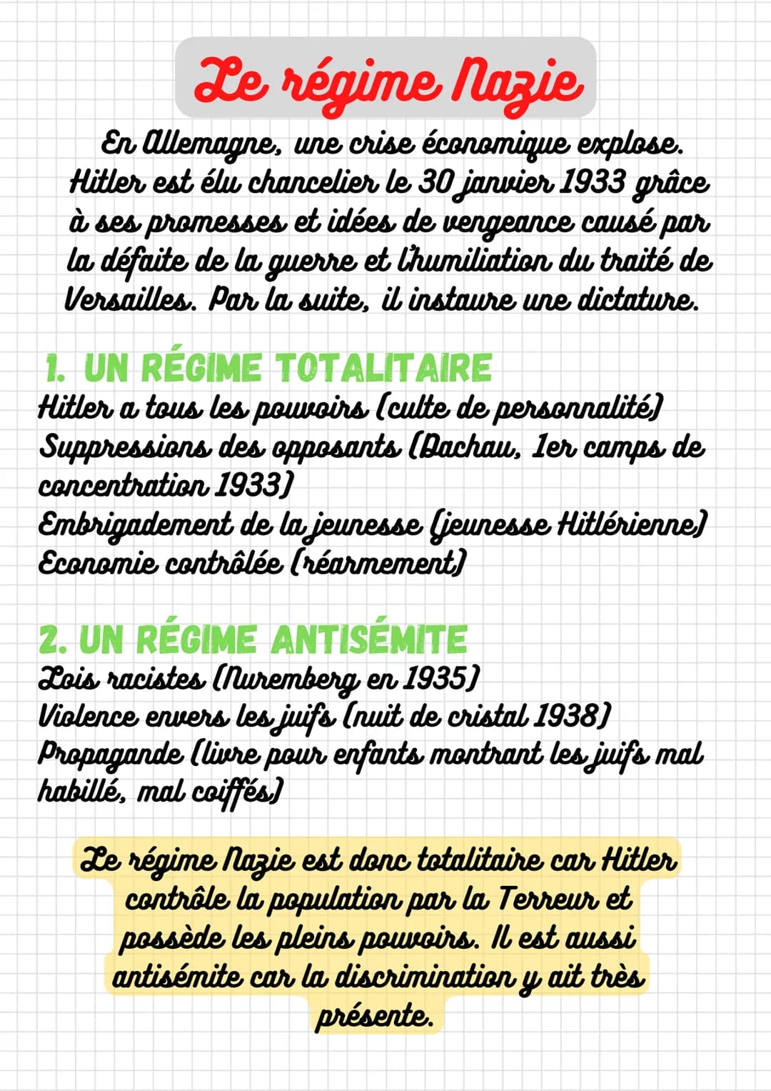 Le régime nazie
En Allemagne, une crise économique explose.
Hitler est élu chancelier le 30 janvier 1933 grâce
à ses promesses et idées de v