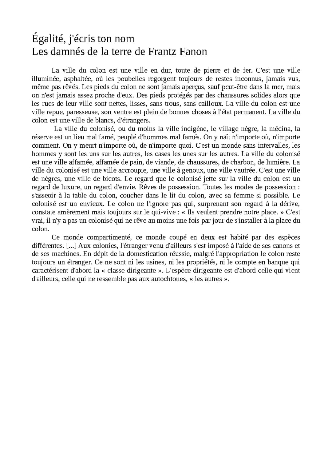 Les damnés de la terre : Analyse linéaire du Chapitre 1