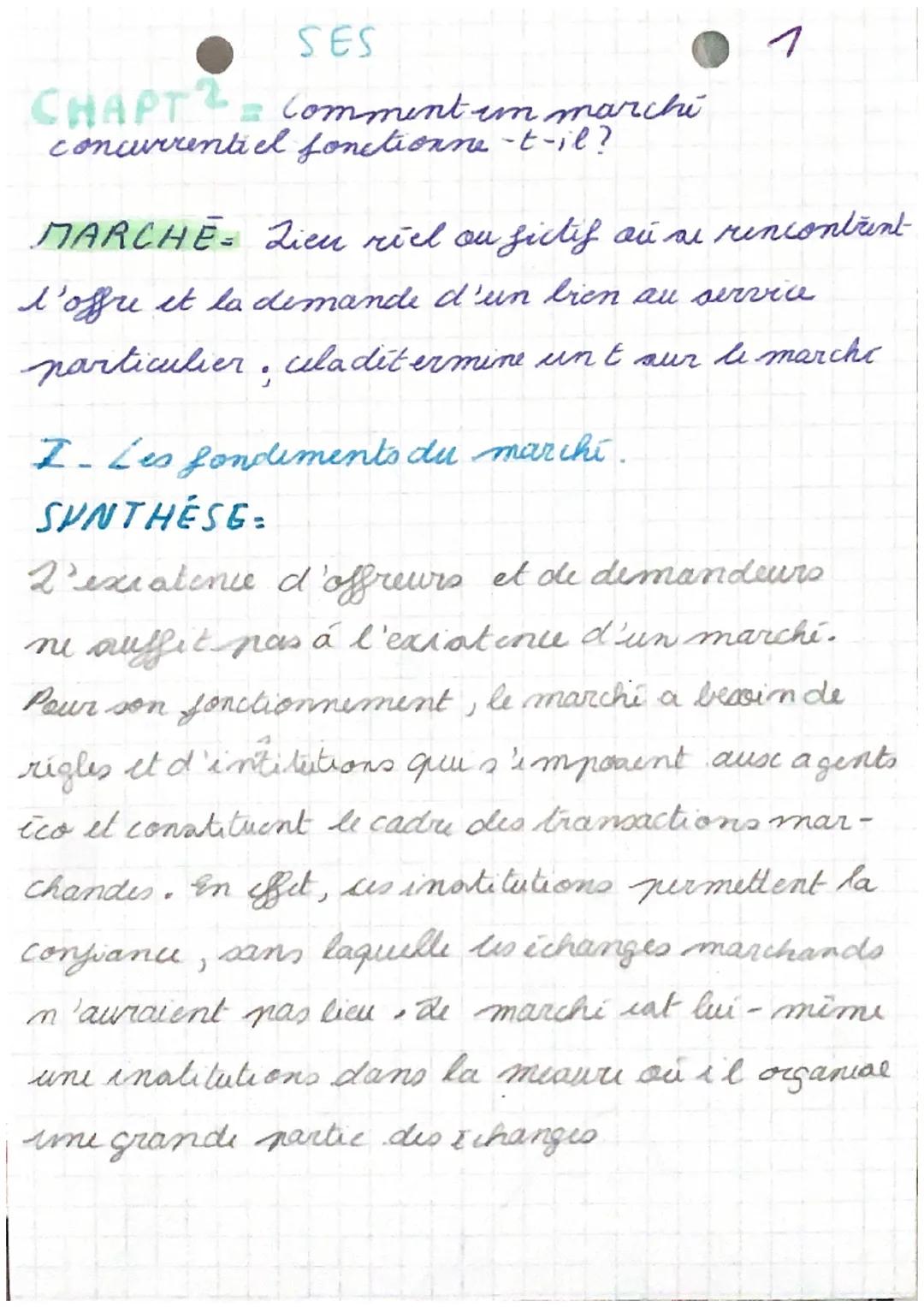SES
CHAPT² = Comment un marchi
concurrentiel fonctionne-t-il?
MARCHE = Lien riel ou fictif au ai rencontrent-
l'offre et la demande d'un bie