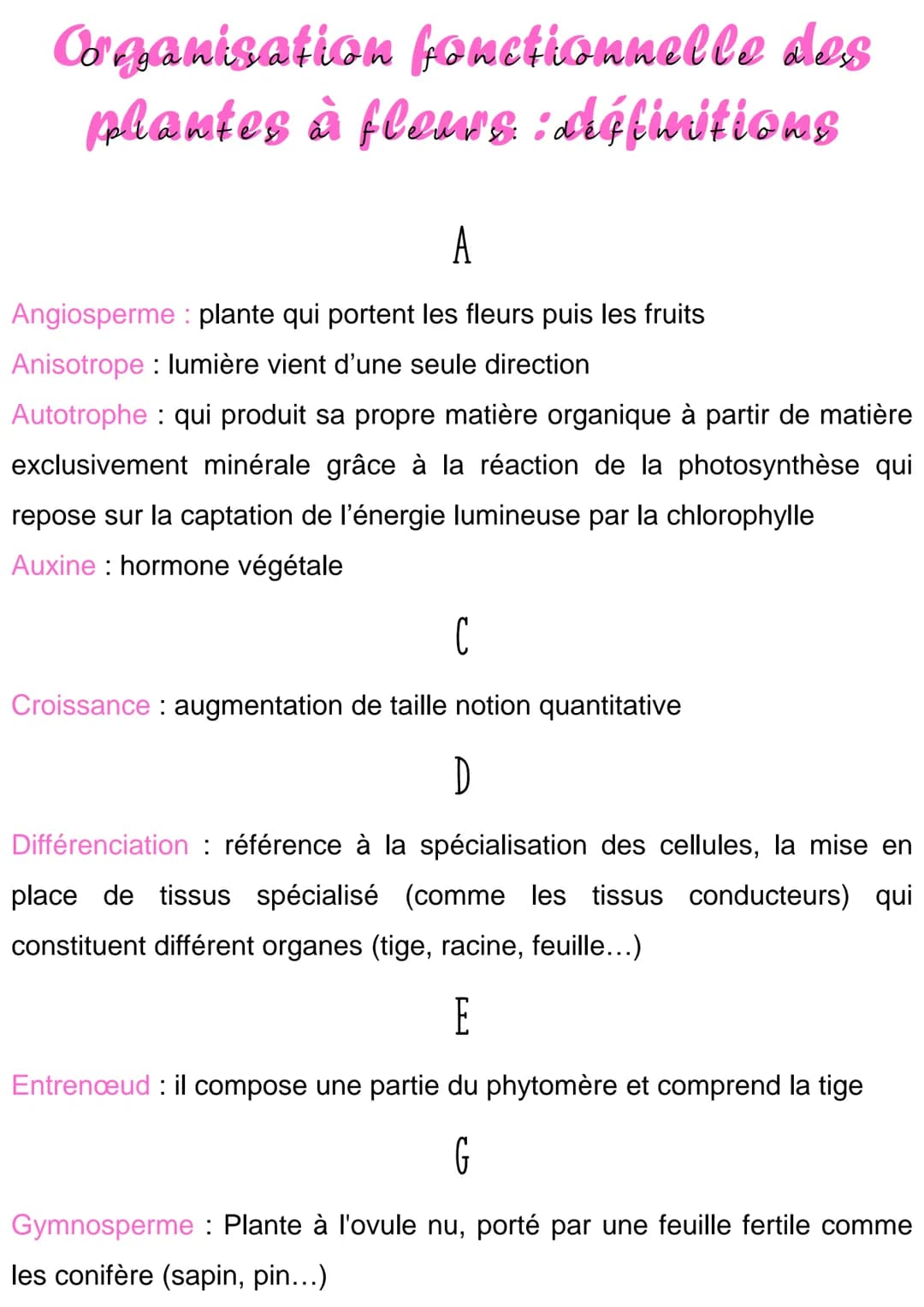 
<h2 id="angiosperme">Angiosperme</h2>
<p>Une angiosperme est une plante qui porte des fleurs puis des fruits.</p>
<h2 id="anisotrope">Aniso