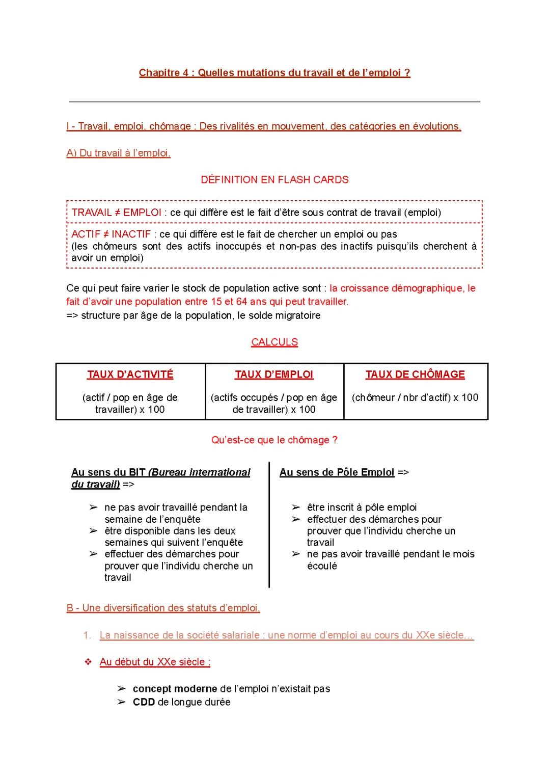 Thème 5 : Quelles Mutations du Travail et de l’Emploi ? Fiche de Révision SES Terminale