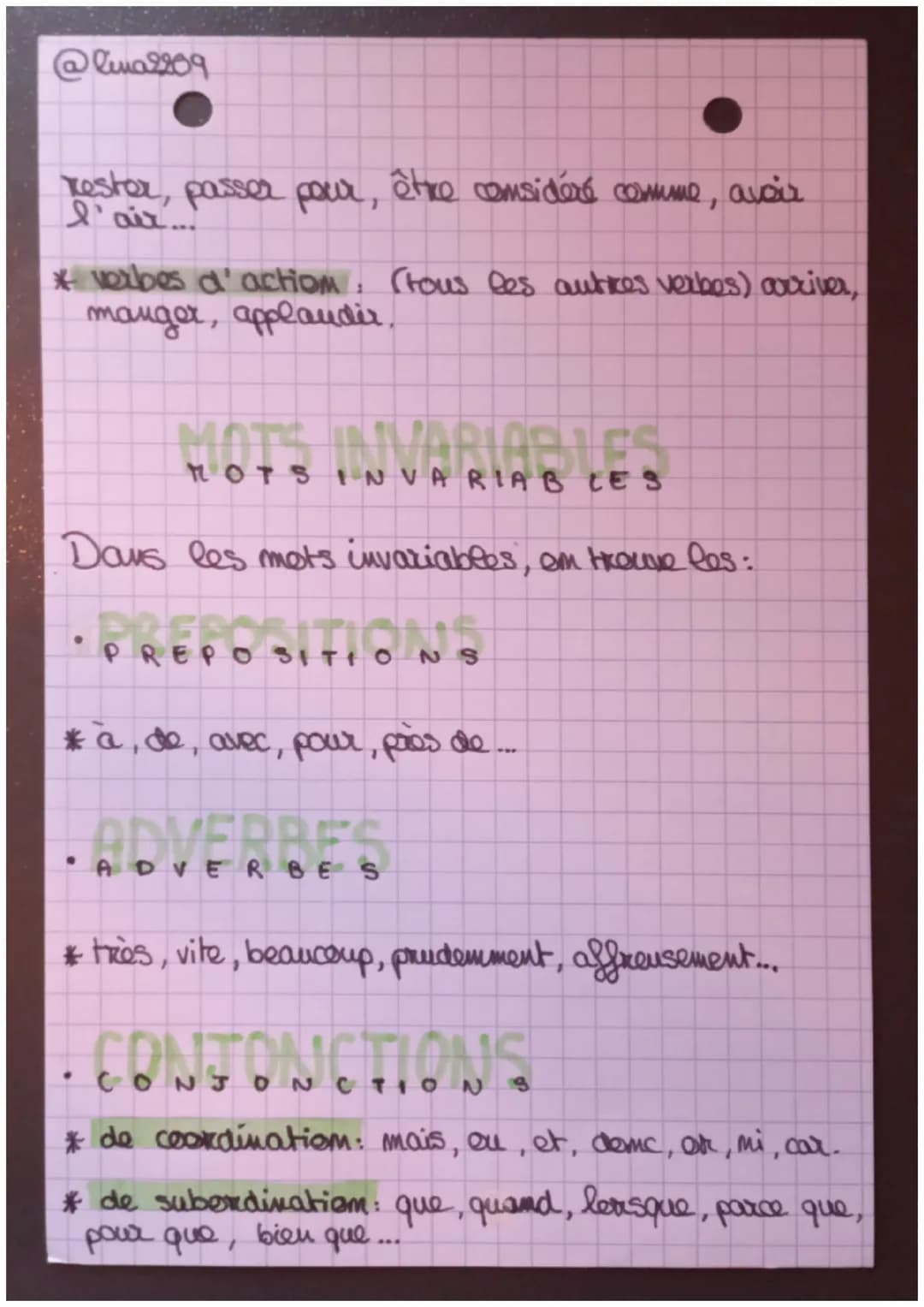 @lina 2209
français
Les classes grammaticales
•
Il existe I grandes catégories de mots :
les mots variables et les mots invariables.
NOTS VA