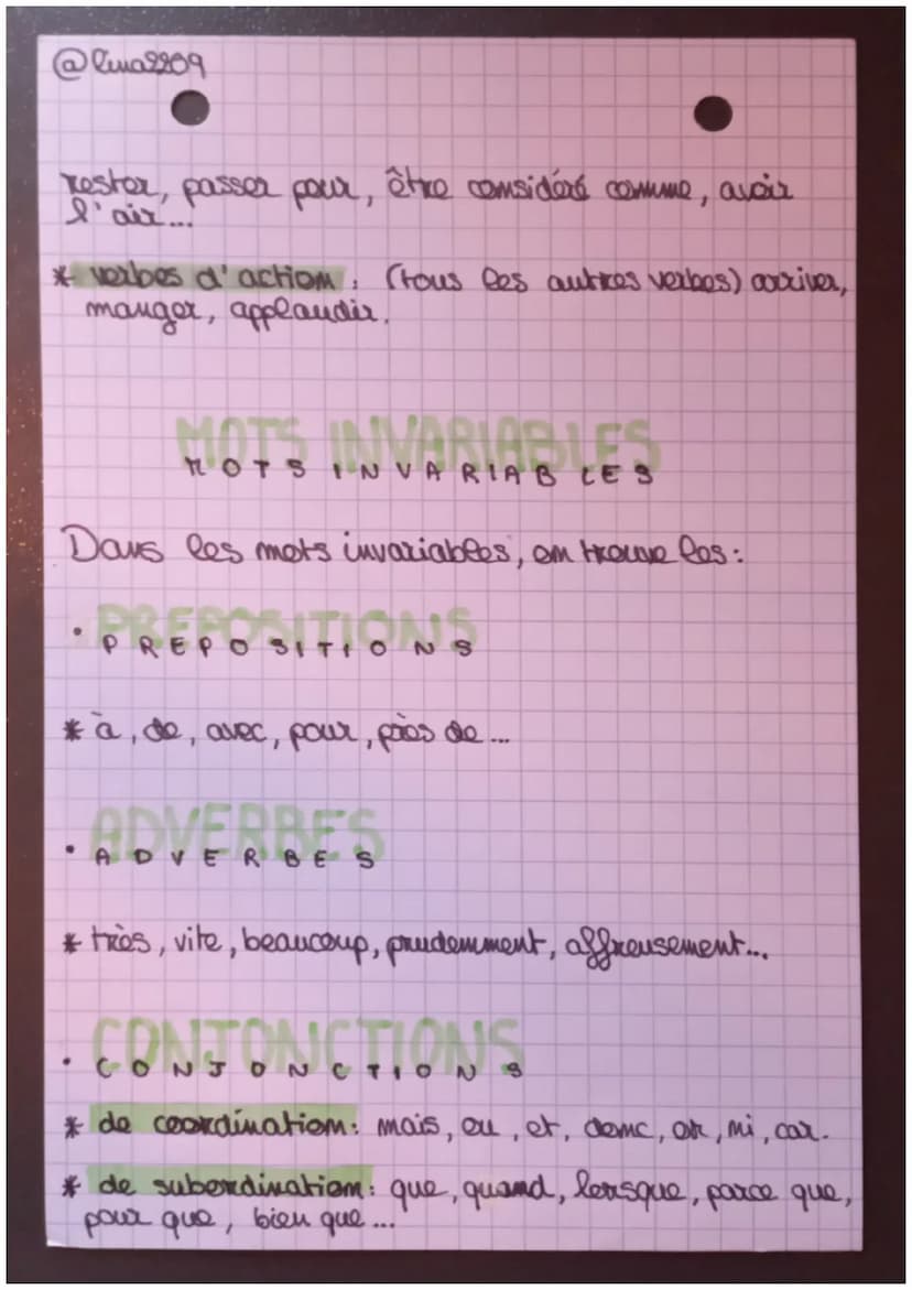 @lina 2209
français
Les classes grammaticales
•
Il existe I grandes catégories de mots :
les mots variables et les mots invariables.
NOTS VA