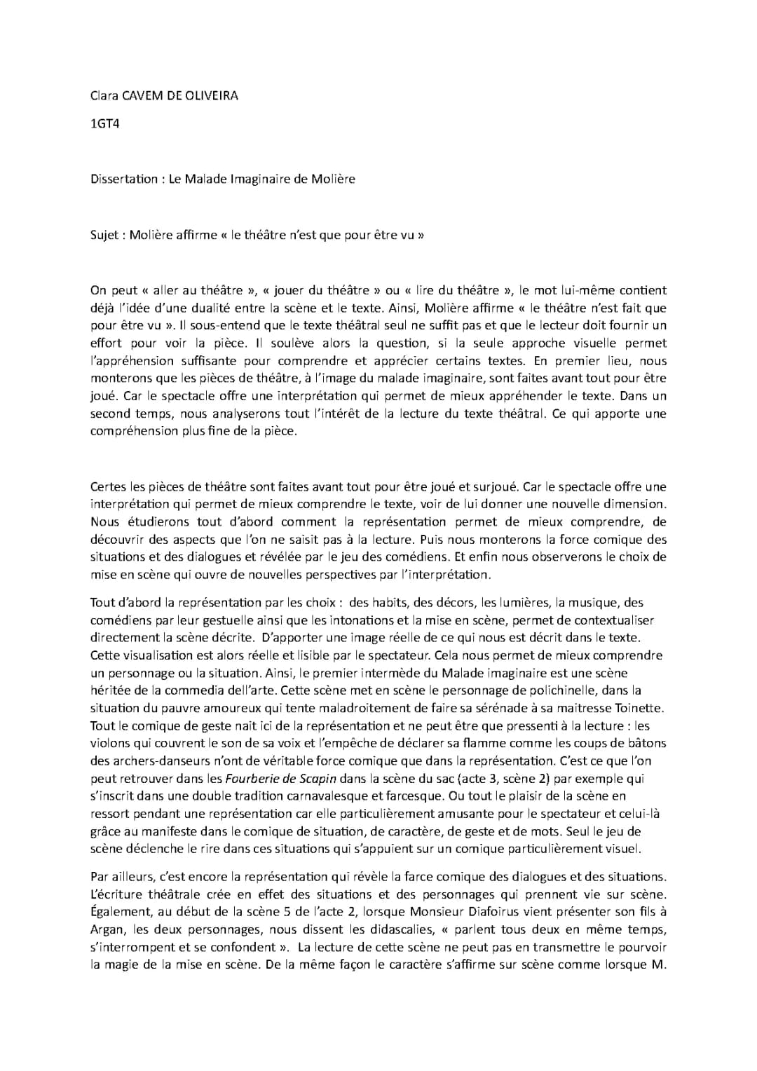 Dissertation Le Malade Imaginaire Corrigé PDF - Analyse, Résumé, et Comédie