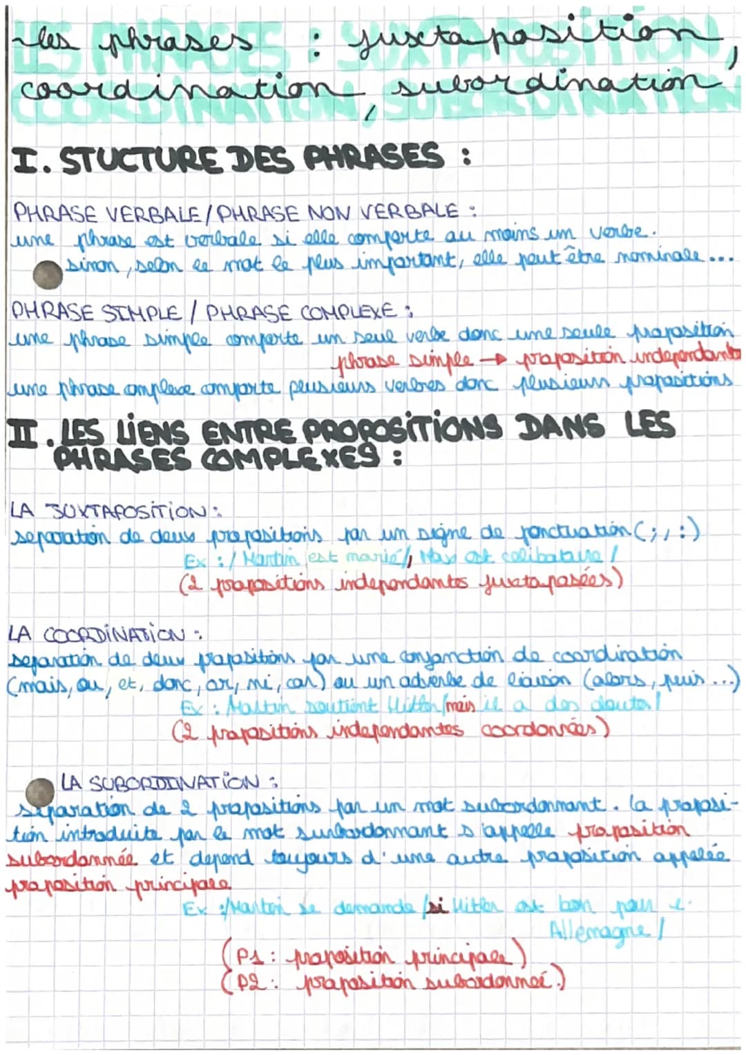 les phrases
coordination
juxta position
subordination
2
I. STUCTURE DES PHRASES:
PHRASE VERBALE/PHRASE NON VERBALE :
une phrase est verbale 