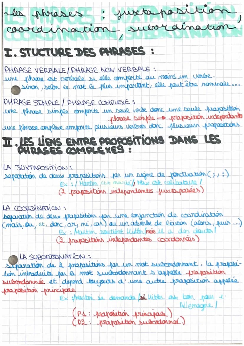 les phrases
coordination
juxta position
subordination
2
I. STUCTURE DES PHRASES:
PHRASE VERBALE/PHRASE NON VERBALE :
une phrase est verbale 
