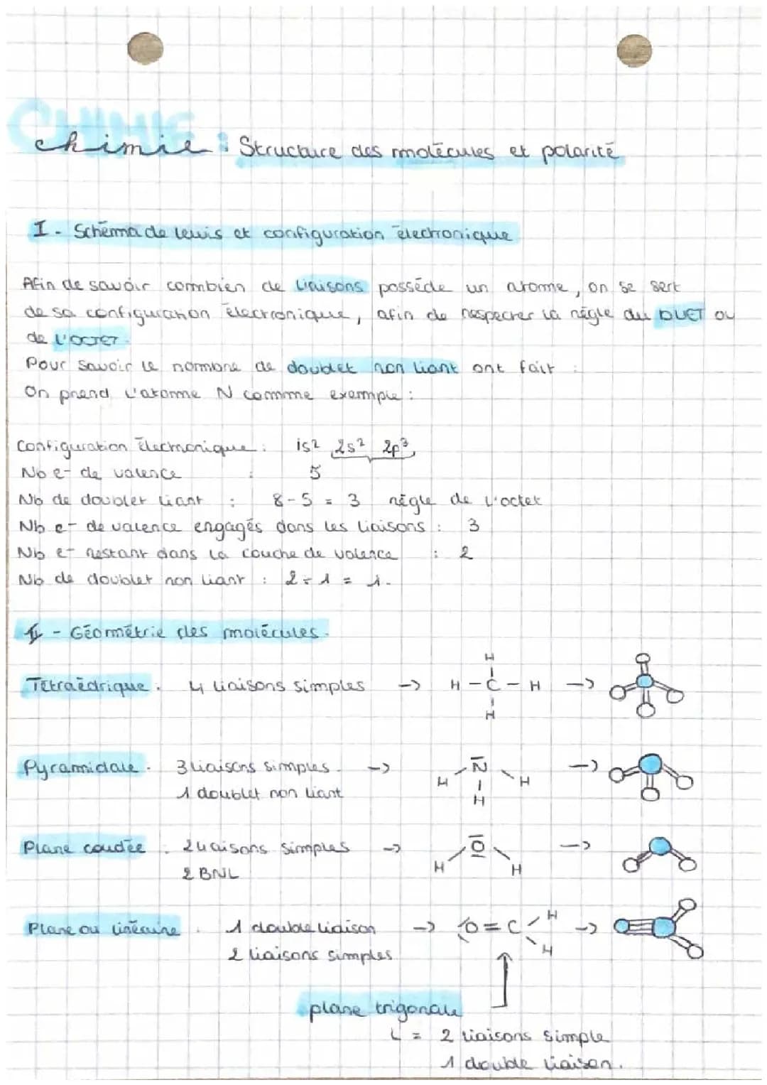 De la structure à la polarité des molécules - Schéma de Lewis et dissolution