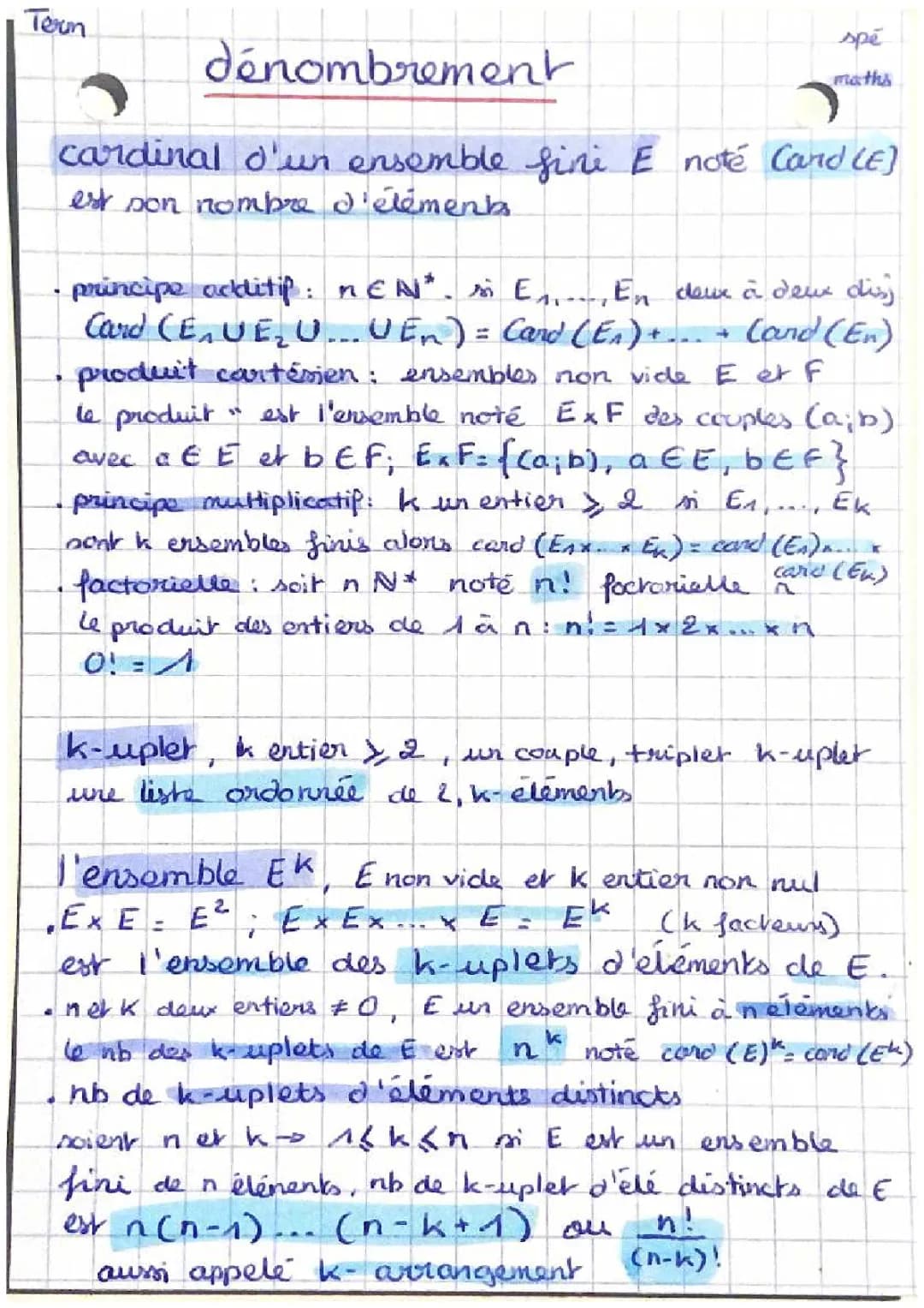 Dénombrement Terminale : Cours et Exercices Corrigés PDF