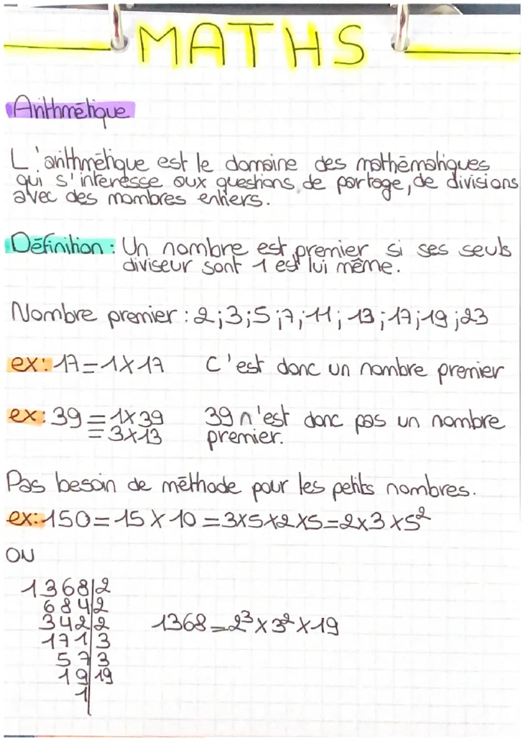 Anthmétique
L'anthmetique est le domaine des mathématiques
qui s'interesse oux questions de partage, de divisions
MATHS
Definition: Un nombr