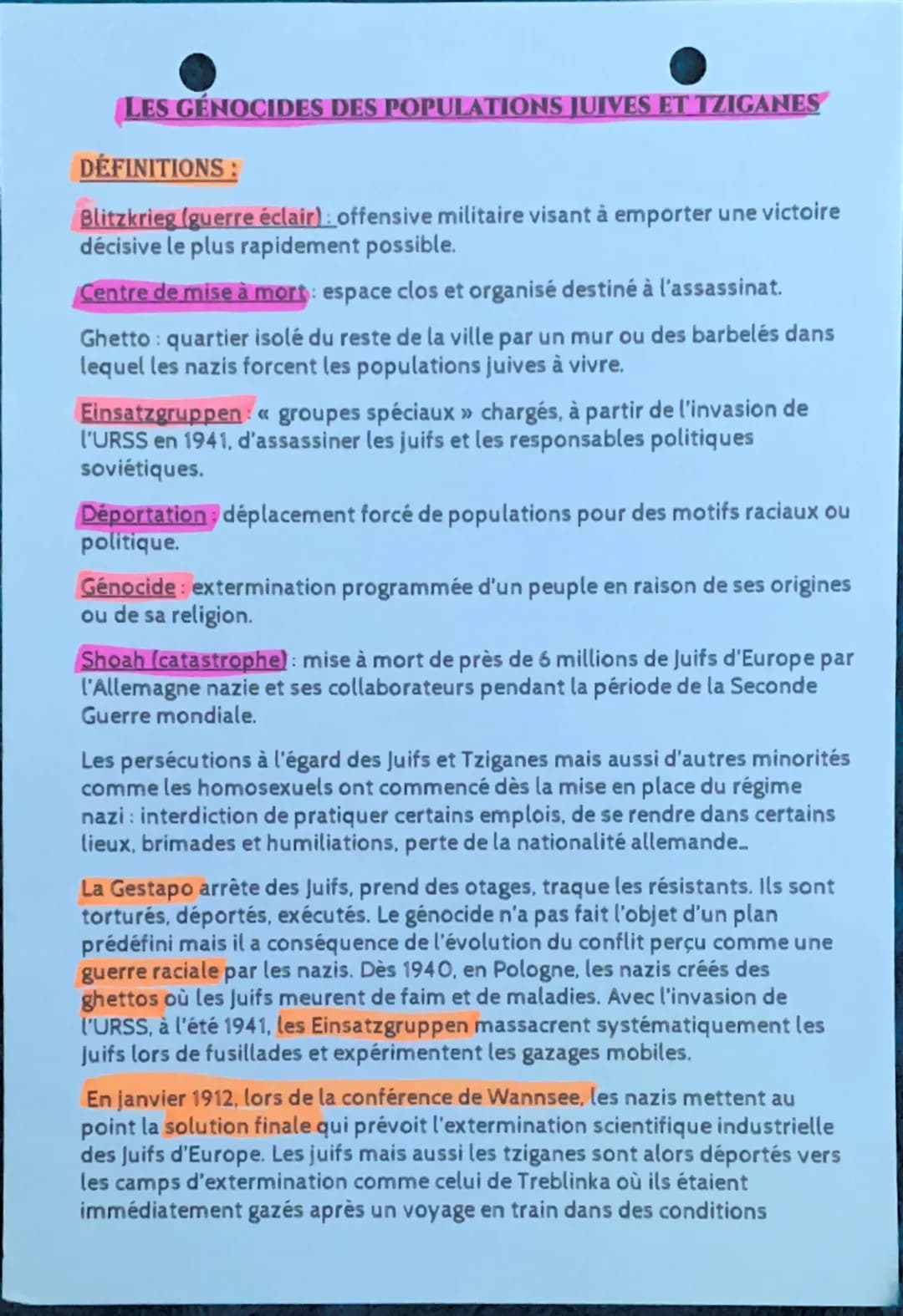 # LES GÉNOCIDES DES POPULATIONS JUIVES ET TZIGANES

DÉFINITIONS:

Blitzkrieg (guerre éclair): offensive militaire visant à emporter une vict