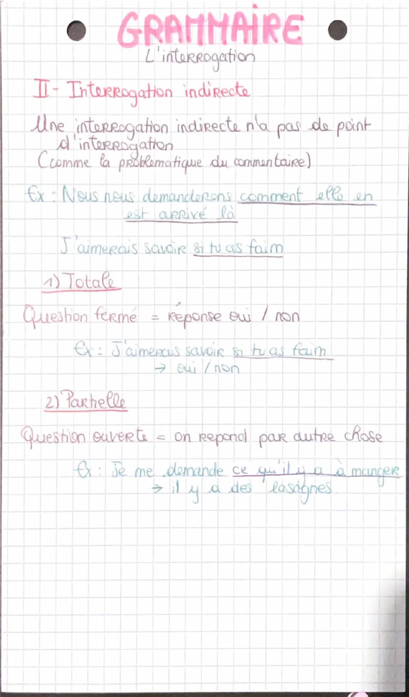 • GRAMMAIRE
L'interrogation
I - Interrogation directe
On la Reconnait avec son point d'interrogation
Ex: As - to faim?
1) Totale
C'est une q